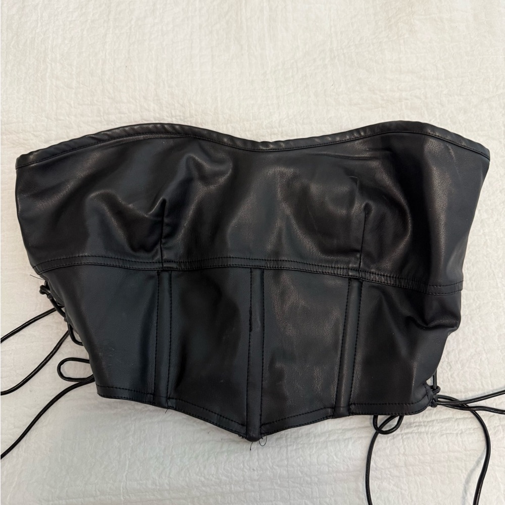 Black Faux Leather Corset Top